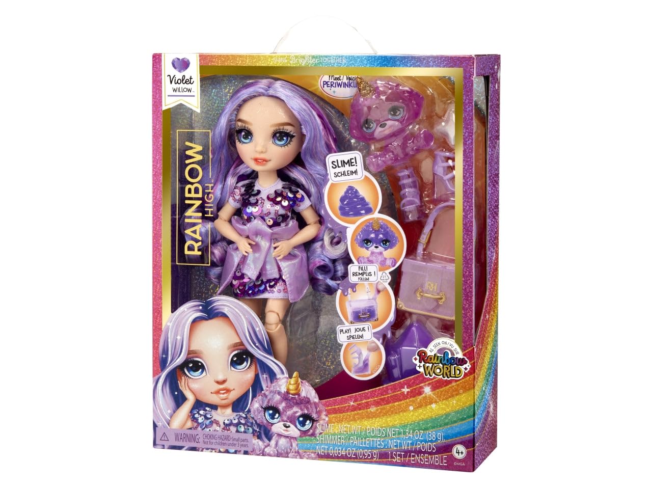 Rainbow High Fashion Doll with Slime & Pet - Violet (Purple) - 28 cm Shimmer Doll with Sparkle Slime, Magical Pet and Fashion Accessories - Kids Toy