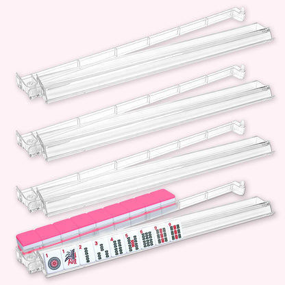 Xynzzeu Mahjong Racks with Pushers, 4 Pcs Clear Acrylic Mahjong Tile Racks with Pushers, 18.5 Inch American Mahjong Compatible, Non-Slip Smooth Push