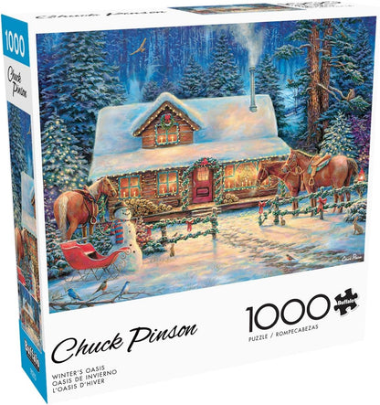 Buffalo Games - Chuck Pinson - Winter's Oasis - 1000 Piece Christmas Jigsaw Puzzle - Festive Puzzles for Adults - Precision-Cut Pieces, Festive