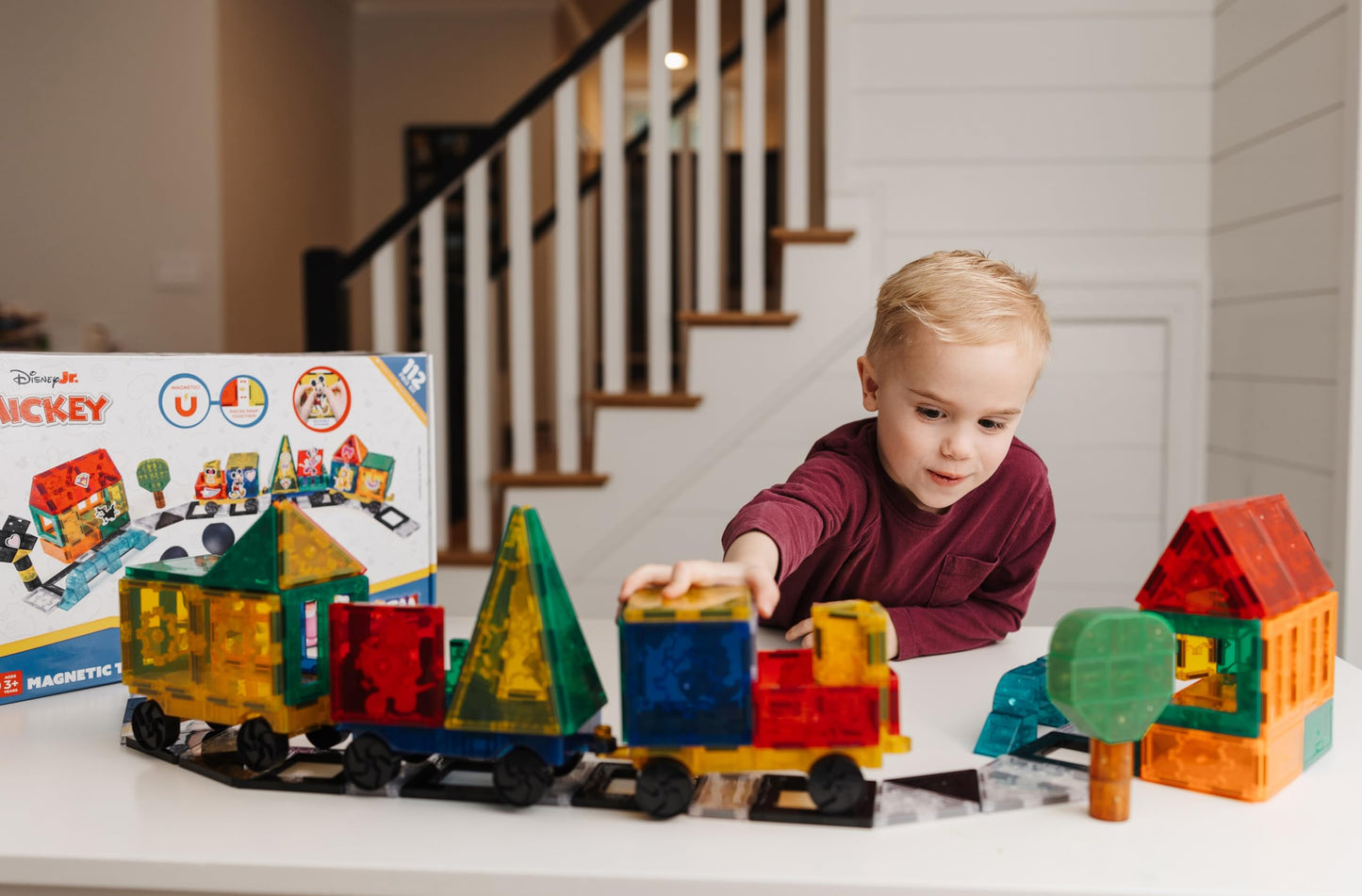 Tytan Official Disney Junior Mickey Mouse Jumbo Train Magnetic Tile Set - 112-Piece STEAM Toy Featuring Magnetic Cubes, Wheeled Bases, Reusable