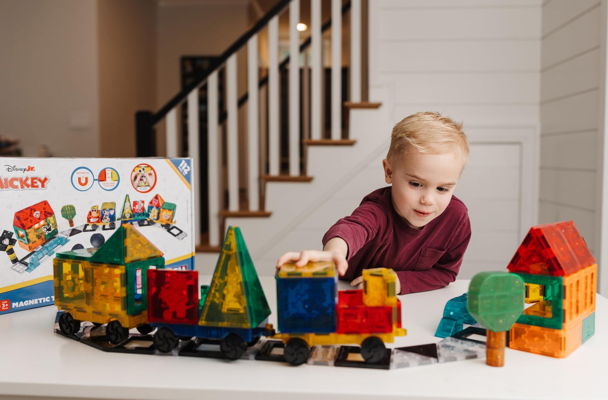 Tytan Official Disney Junior Mickey Mouse Jumbo Train Magnetic Tile Set - 112-Piece STEAM Toy Featuring Magnetic Cubes, Wheeled Bases, Reusable