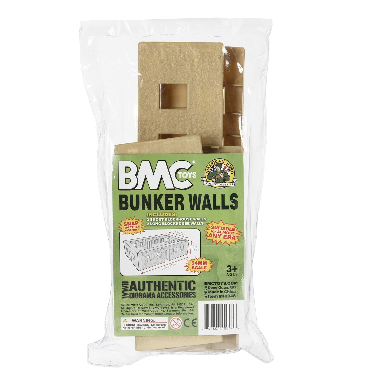 BMC WW2 Bunker Walls - Tan Plastic Army Men Playset Accessory Building