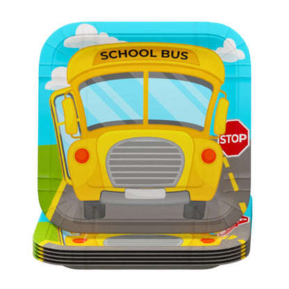 Blue Orchards School Bus Dessert Plates (Pack of 20) - School Bus Party Supplies, Graduation Decorations, Transportation Party