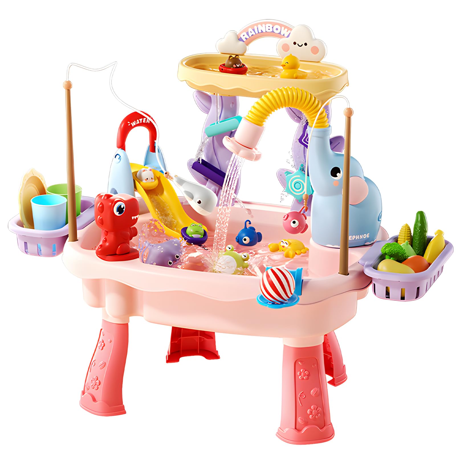 NOPROB 2027 Upgraded Toddlers 1-3 Water Table with Electric Pump, Kids Water Table with Faucet Play Food Accessories Fishing Toy, Kitchen Play Sink