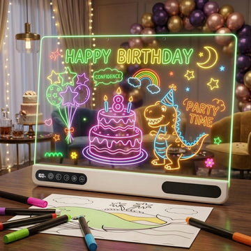 LED Light Up Drawing Board for Kids 5-12, 16''LED Note Board with Colors & Dimmable Glow, Scratch-Resistant Acrylic Magic Writing Board,Creative