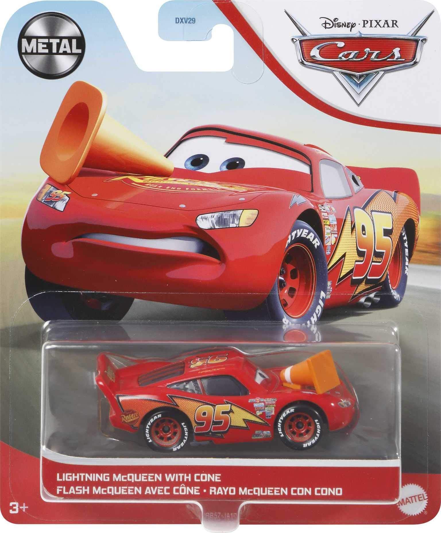 Disney Car Toys Lightning McQueen with Cone, Miniature, Collectible Racecar Automobile Toys Based on Cars Movies, for Kids Age 3 and Older, Multicolor