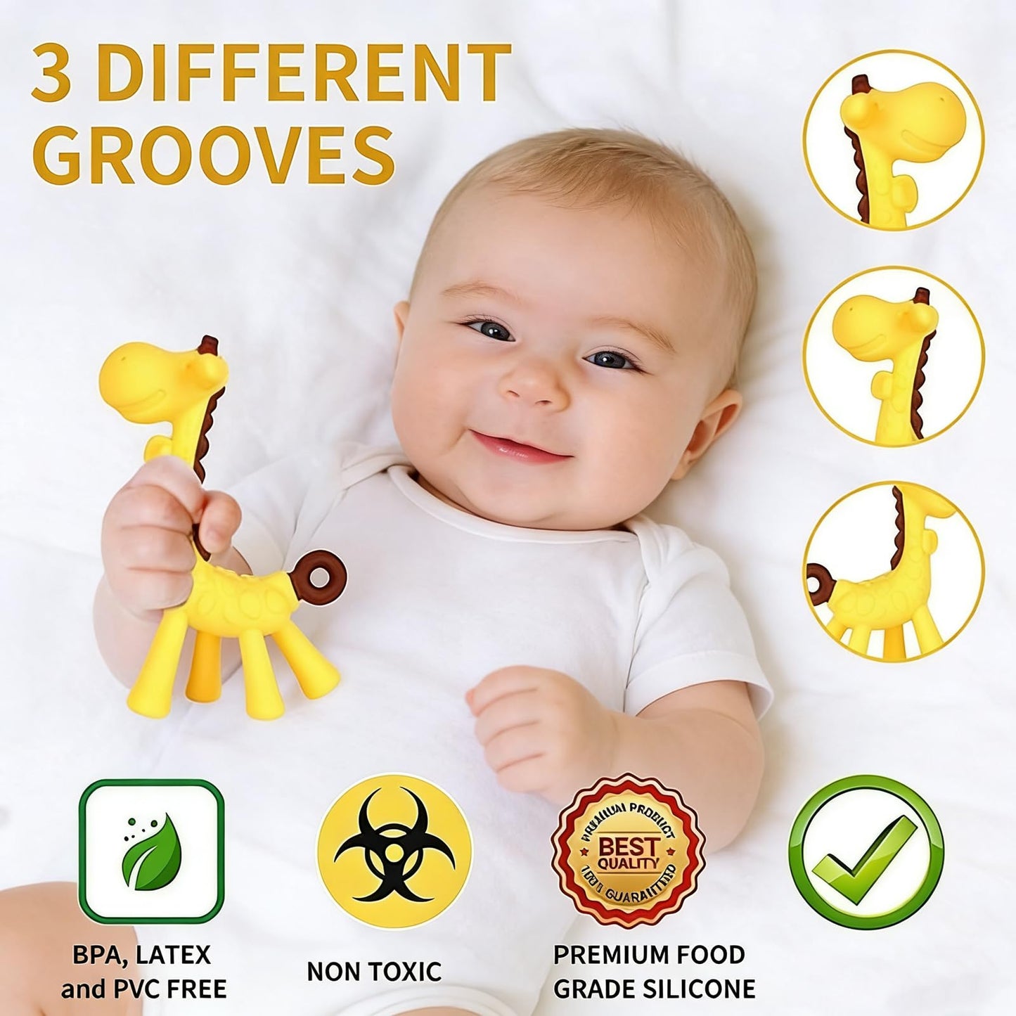 Haili XMGQ Baby Teething Toys 3-6 Months, Baby Chew Teether Toys BPA Free, Babies Teething Relief for Infants, Banana Toothbrush, Fruit Shape Giraffe