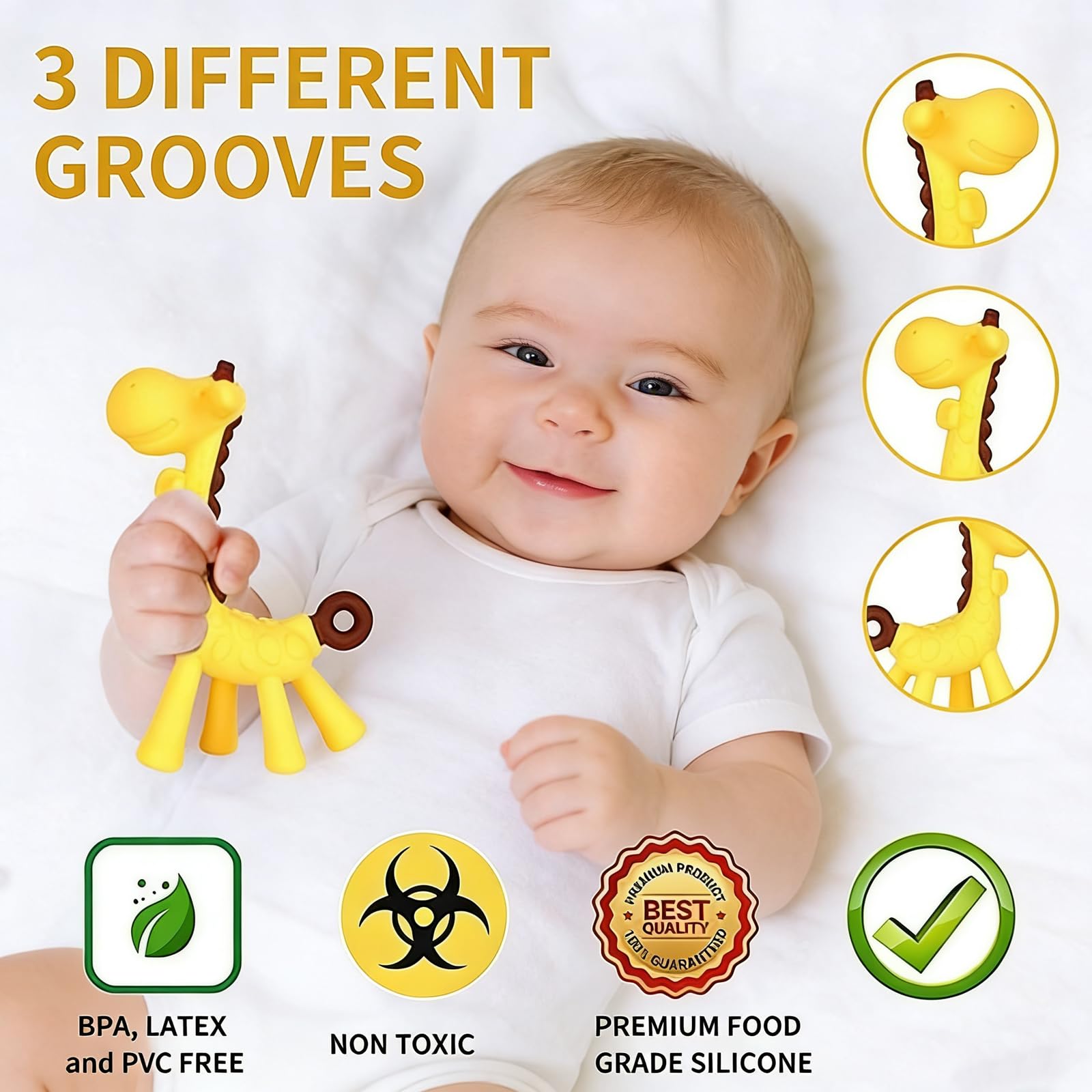 Haili XMGQ Baby Teething Toys 3-6 Months, Baby Chew Teether Toys BPA Free, Babies Teething Relief for Infants, Banana Toothbrush, Fruit Shape Giraffe