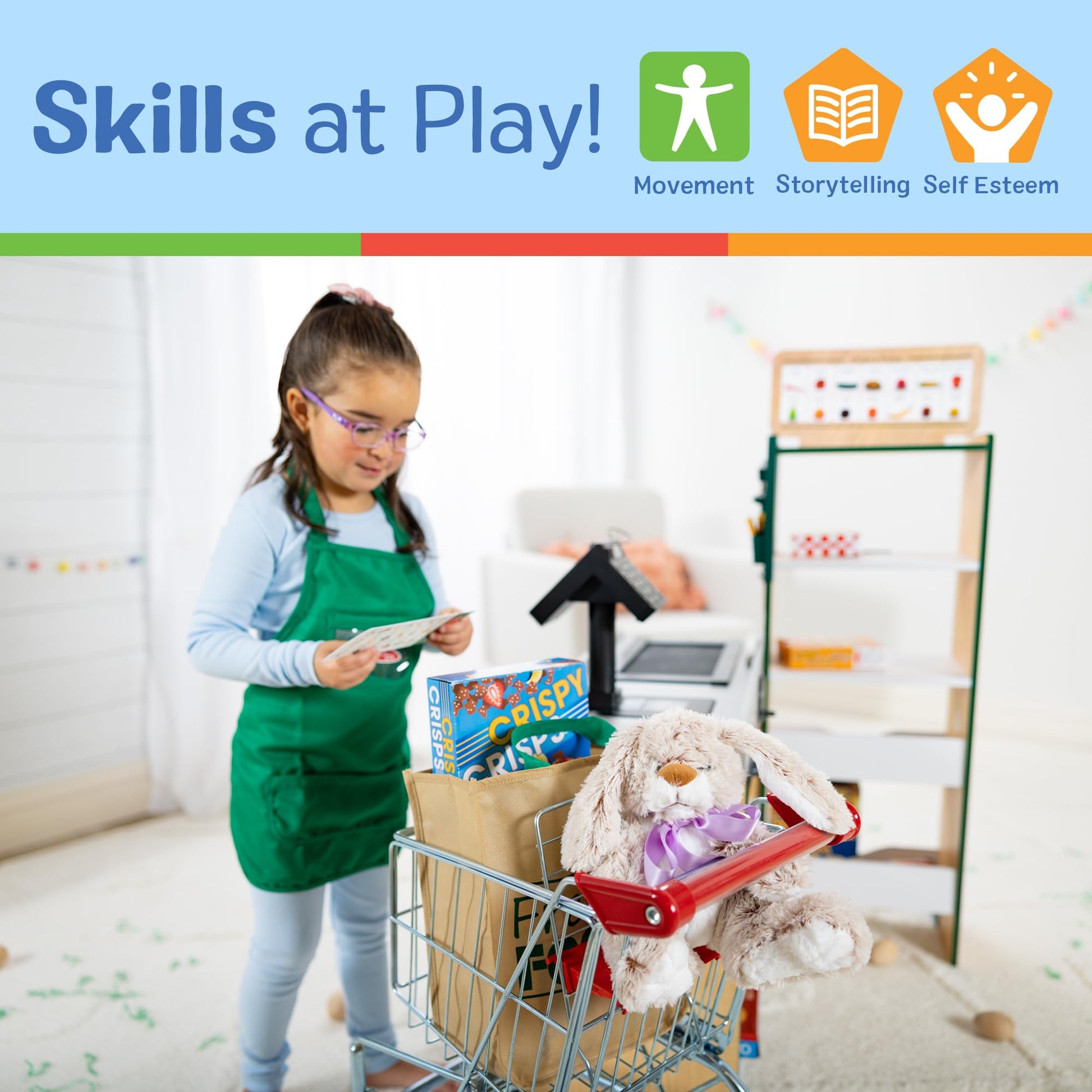 Melissa & Doug Toy Shopping Cart, Grocery Store Pretend Play Toys with Sturdy Metal Frame & Working Wheels, Toddler Shopping Cart, Preschool Learning