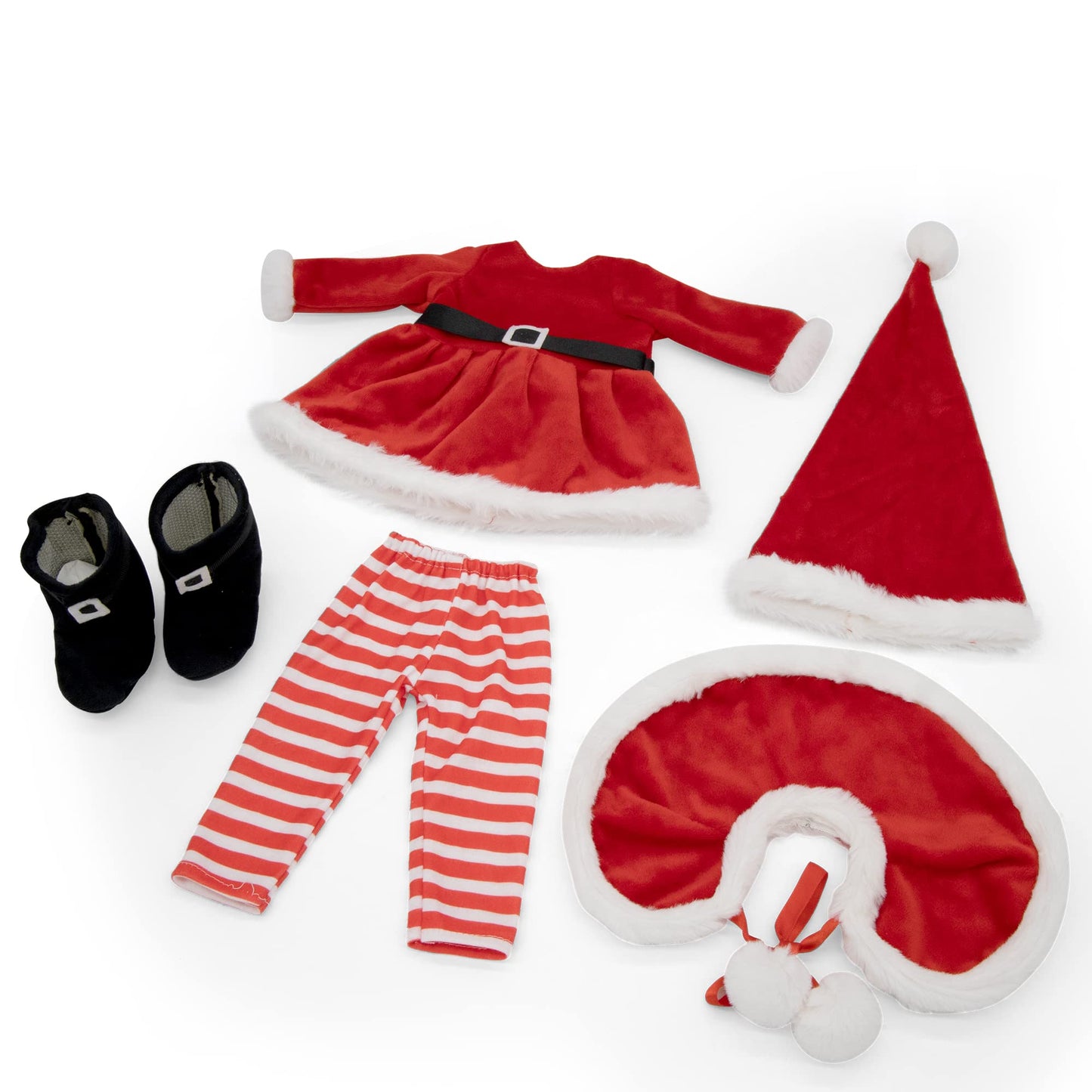 Playtime by Eimmie 18 Inch Doll Clothes and Accessories - Christmas Holiday Dress with Matching Santa Hat & Shawl - Clothing Sets & Stuff - Fits