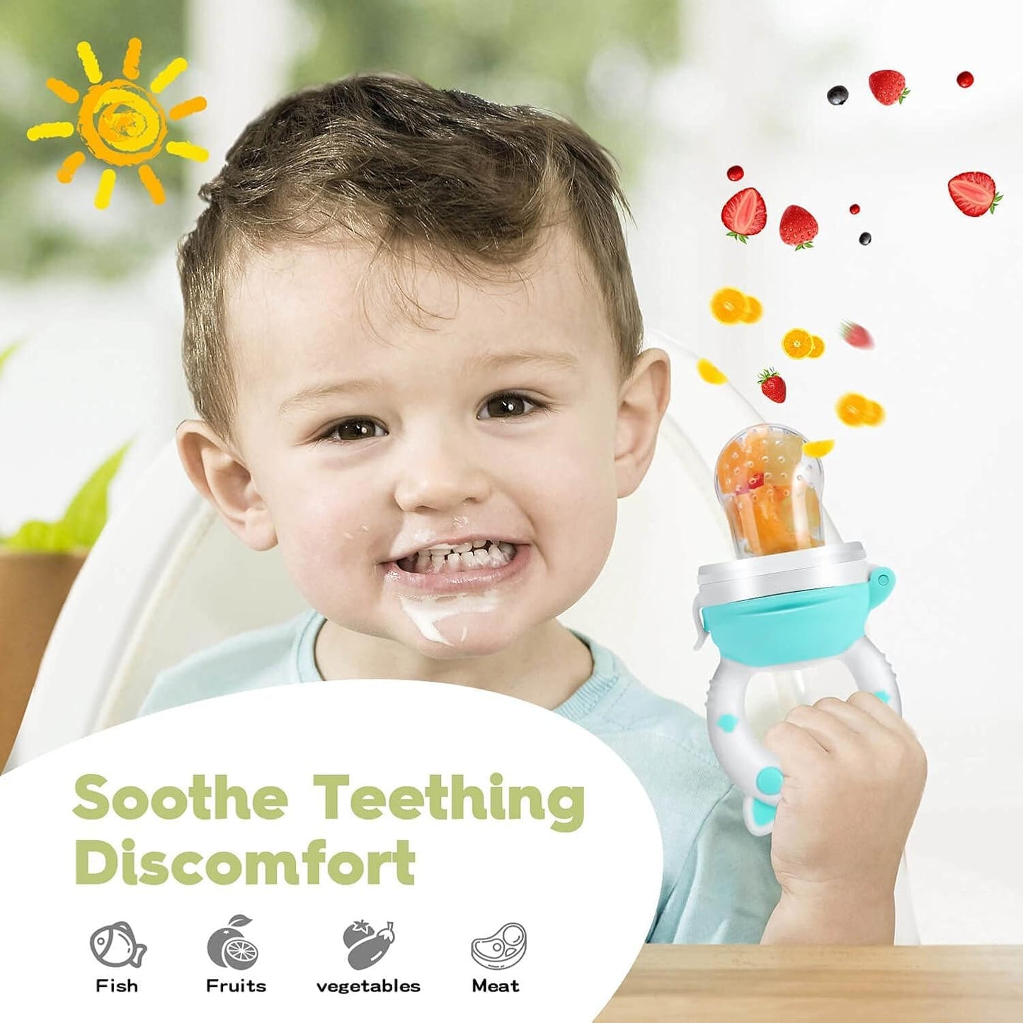 Baby Fruit Food Feeder Pacifier - Fresh Teething Pacifiers, Infant Fruit Teething Teether Toy for 3-24 Months, 6 Pcs Silicone Pouches for Toddlers