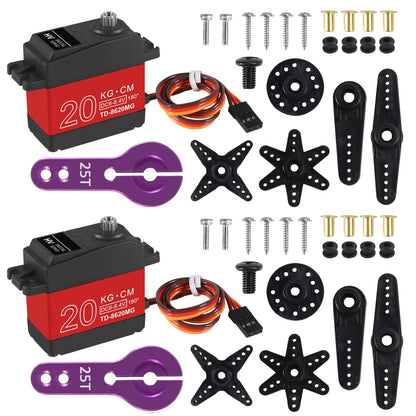 DWEII 2PACK 20KG RC Servo High Torque Servo Motors,Waterproof Metal Gear Steering Servo for 1/8 1/10 RC Car Robot DIY, Digital Servo with 25T Servo