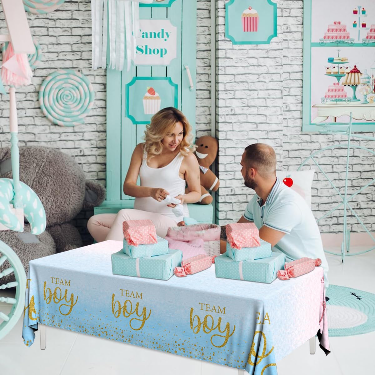 Gender Reveal Party Supplies - 3Pack Gender Reveal Tablecloth Team Boy or Girl Plastic Rectangle Table Cloth Pink Blue Baby Shower Table Decoration