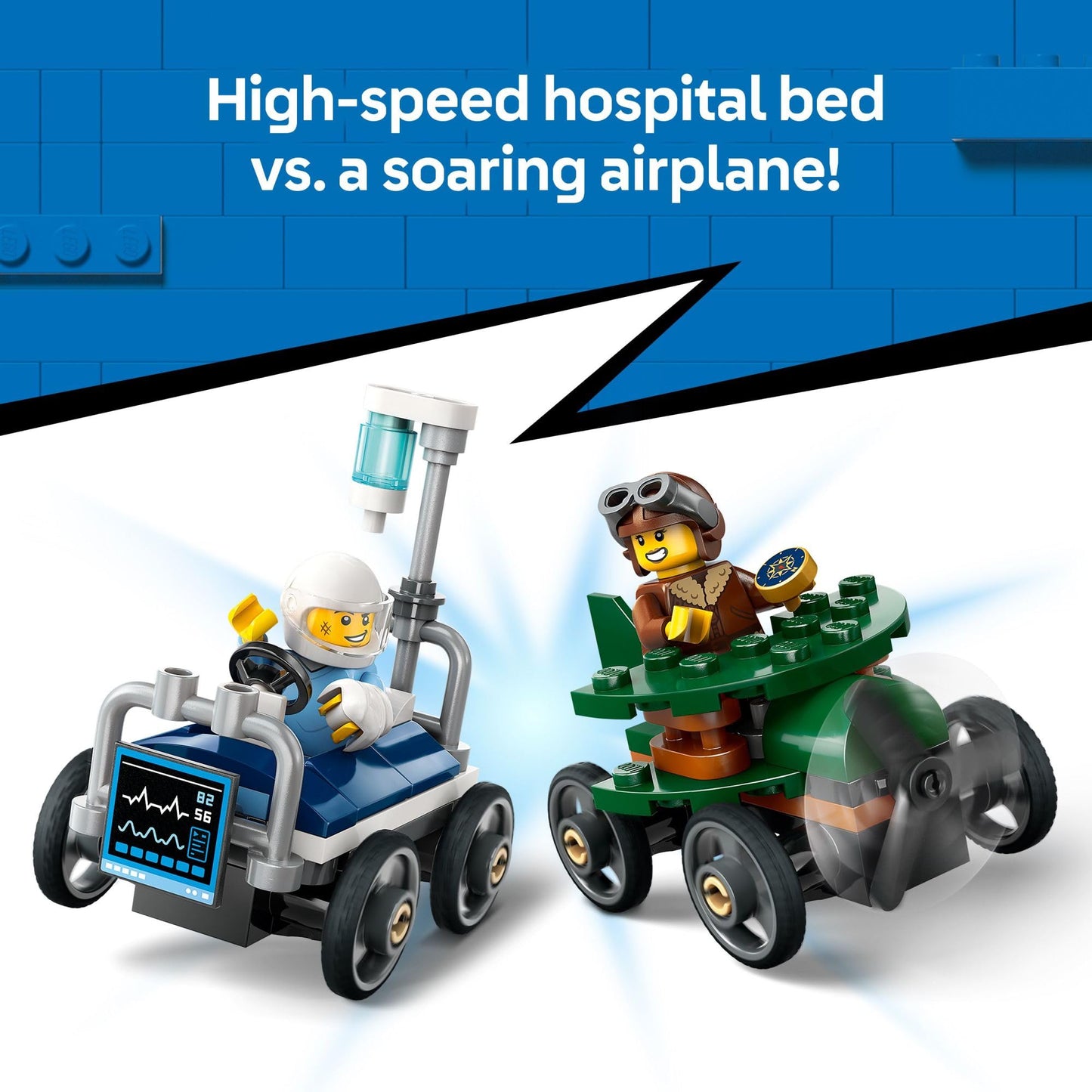 LEGO City Airplane vs. Hospital Bed Race Car Pack Toy - Building Toy for Kids, Boys and Girls, Ages 5+ - Gift for Birthdays and Holidays - Includes 2