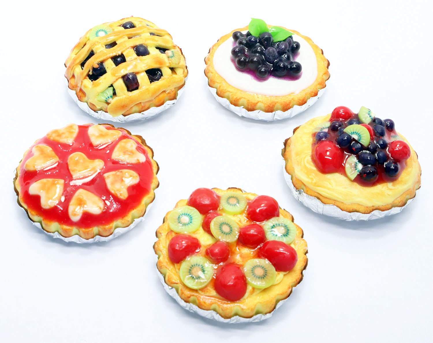 Handmade Dollhouse Miniature Fruit Pie Set 1:6 Scale Air Dry Clay Mini Food 5 Assorted Pies Realistic Bakery Dessert Accessories for Dollhouse Kitchen