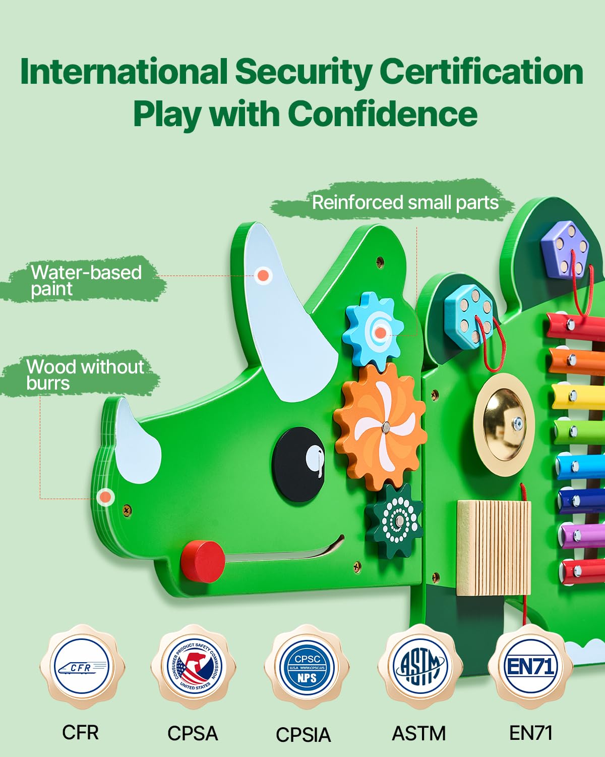 VEVOR Dinosaur Activity Busy Board Wall, 11 Activities Board, Montessori Sensory Wall Panel for Kids 3-12 Years, Sensory Activity Panel, Ideal