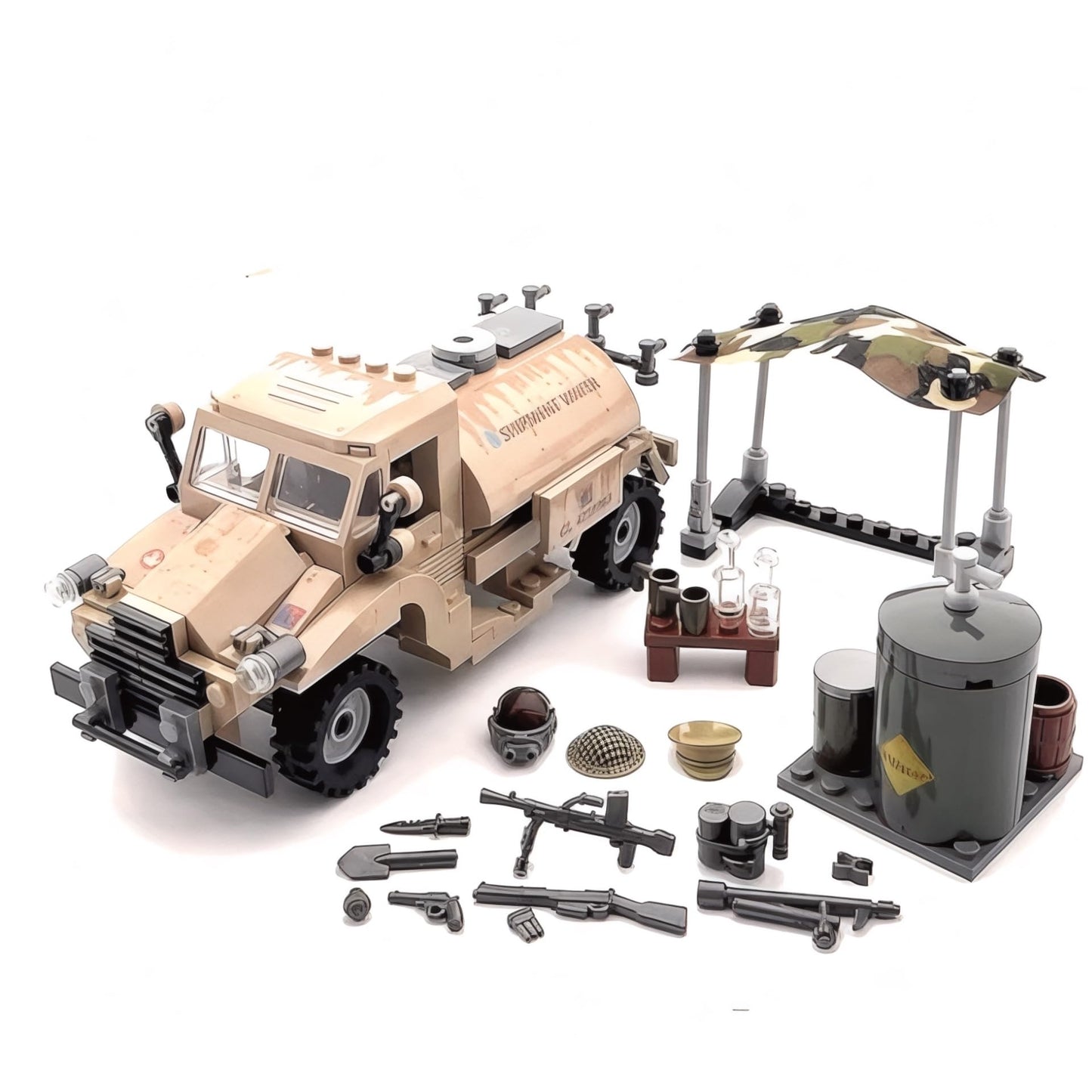 General Jim's Military Brick Building Set - WW2 Army Water Tanker Truck Vehicle Building Blocks Model Perfect for World War 2 and Brick Enthusiasts
