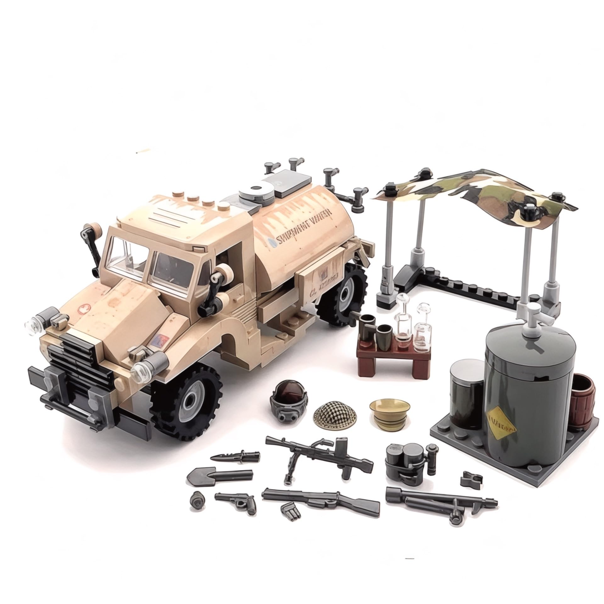 General Jim's Military Brick Building Set - WW2 Army Water Tanker Truck Vehicle Building Blocks Model Perfect for World War 2 and Brick Enthusiasts