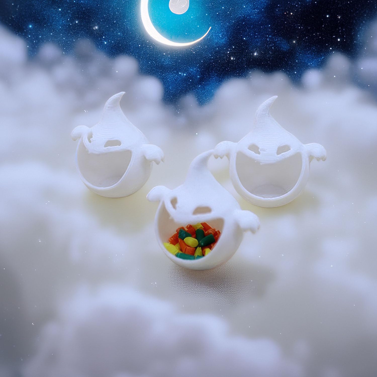 Miniature Halloween Ghost Candy Boxes with Fake Jelly Beans (3pcs): 1/12 Scale Dollhouse Decor for Dollhouse Scenes