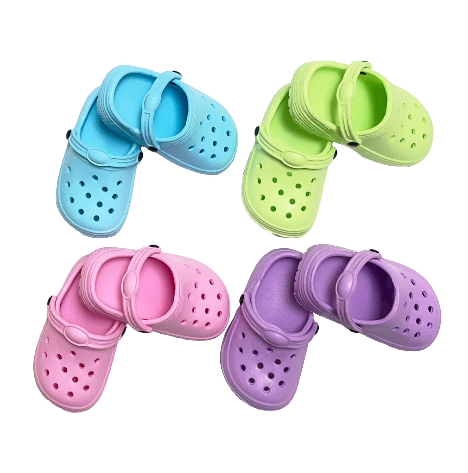 HXIELEC 4 Pairs Classic Clogs for 18" Dolls - Macaron Color EVA Slip-On Shoes,Fits Most 18" Dolls,Dress Up Gift Set