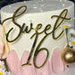 Sweet 16 Cake Topper,Gold Acrylic,Happy Sweet Sixteen Cake Decor,Sweet 16th Party Cake Decorations for Girl,Cheers to 16 Years,Numbers 16 Theme
