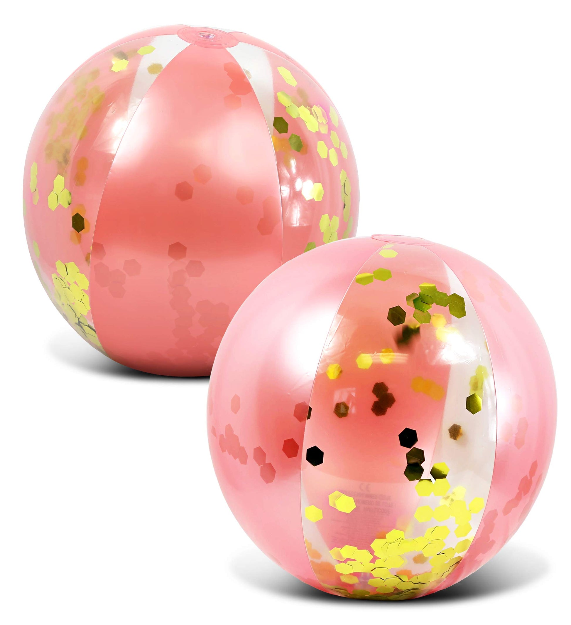 POZA Inflatable Beach Balls Rose Gold Set of 2 - Elegant Rose Gold Confetti Premium Floaters, Heavy Duty Vinyl Floatation Pool Toys for Pool Beach