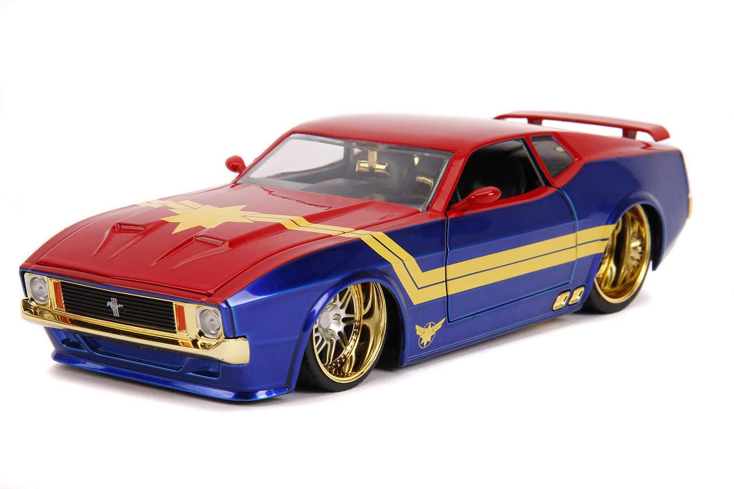 Jada Marvel 1:24 1973 Ford Mustang Mach 1 Die-cast Car with 2.75" Captain Marvel Figure, Toys for Kids and Adults