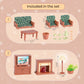 OLEOCA Family Deluxe Dollhouse Living Room Set - Sofa & Two Armchairs, Coffee Table, TV Stand, Fireplace, Floor Lamp, Plant & Tea Set - Dollhouse
