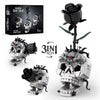 JYLWSMHU 3 in 1 Gothic Skull with Black Rose Building Block Set 698 Pcs Botanical Model Kit for Adults & Teens Dark Aesthetic Skeleton Construction