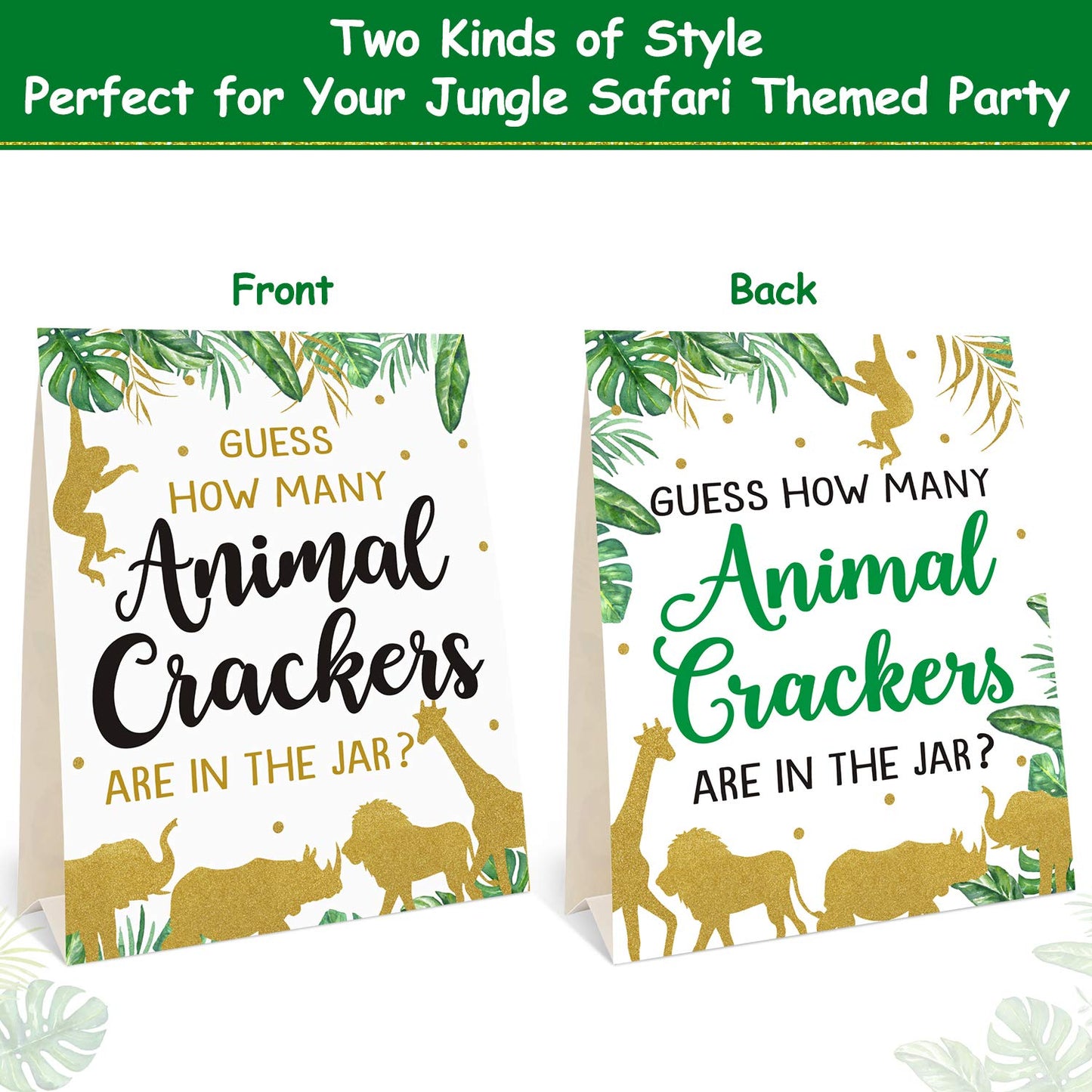 Bessmoso Safari Baby Shower Game - Guess How Many Animal Crackers, Jungle Theme Baby Shower Games with Standing Sign and 30 Cards, Gender Neutral Baby