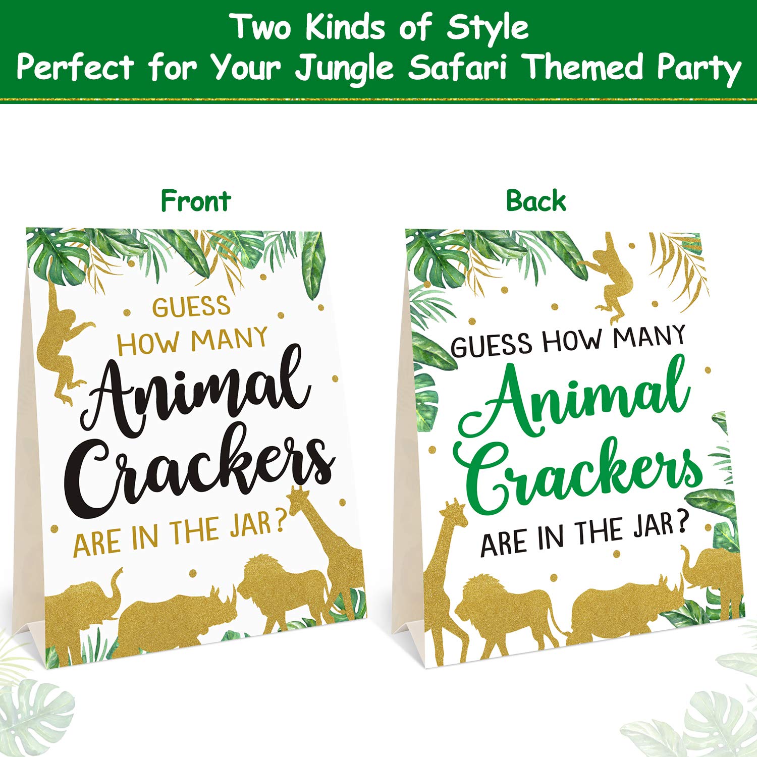 Bessmoso Safari Baby Shower Game - Guess How Many Animal Crackers, Jungle Theme Baby Shower Games with Standing Sign and 30 Cards, Gender Neutral Baby