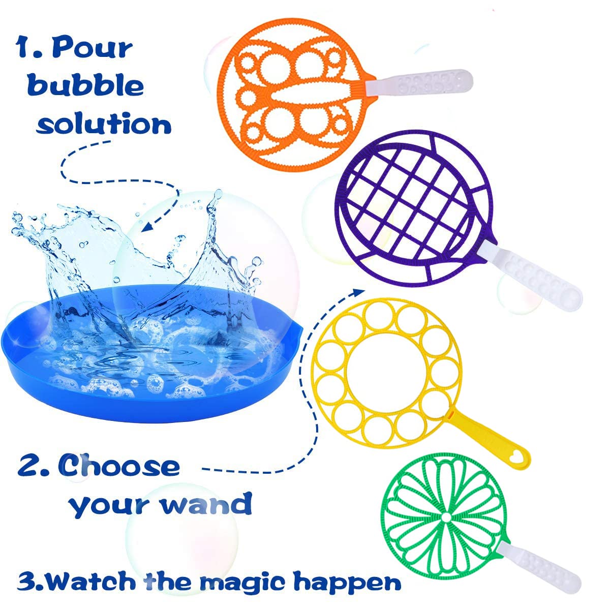 ANAS 11 Piece Giant Bubble Wand Kit - Assorted Bubble Makers with Dipping Tray, Outdoor Garden Play Toy for Birthday Parties, Beach Days, School