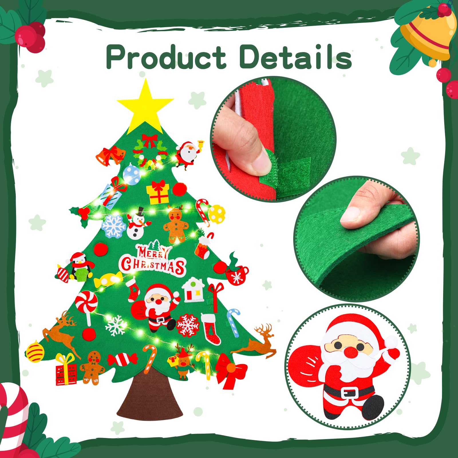 Max Fun DIY Felt Christmas Tree Set 3.2Ft with 41 Ornaments for Kids Toddlers Home Wall Hanging Felt Christmas Craft Kits Xmas Decoration Party