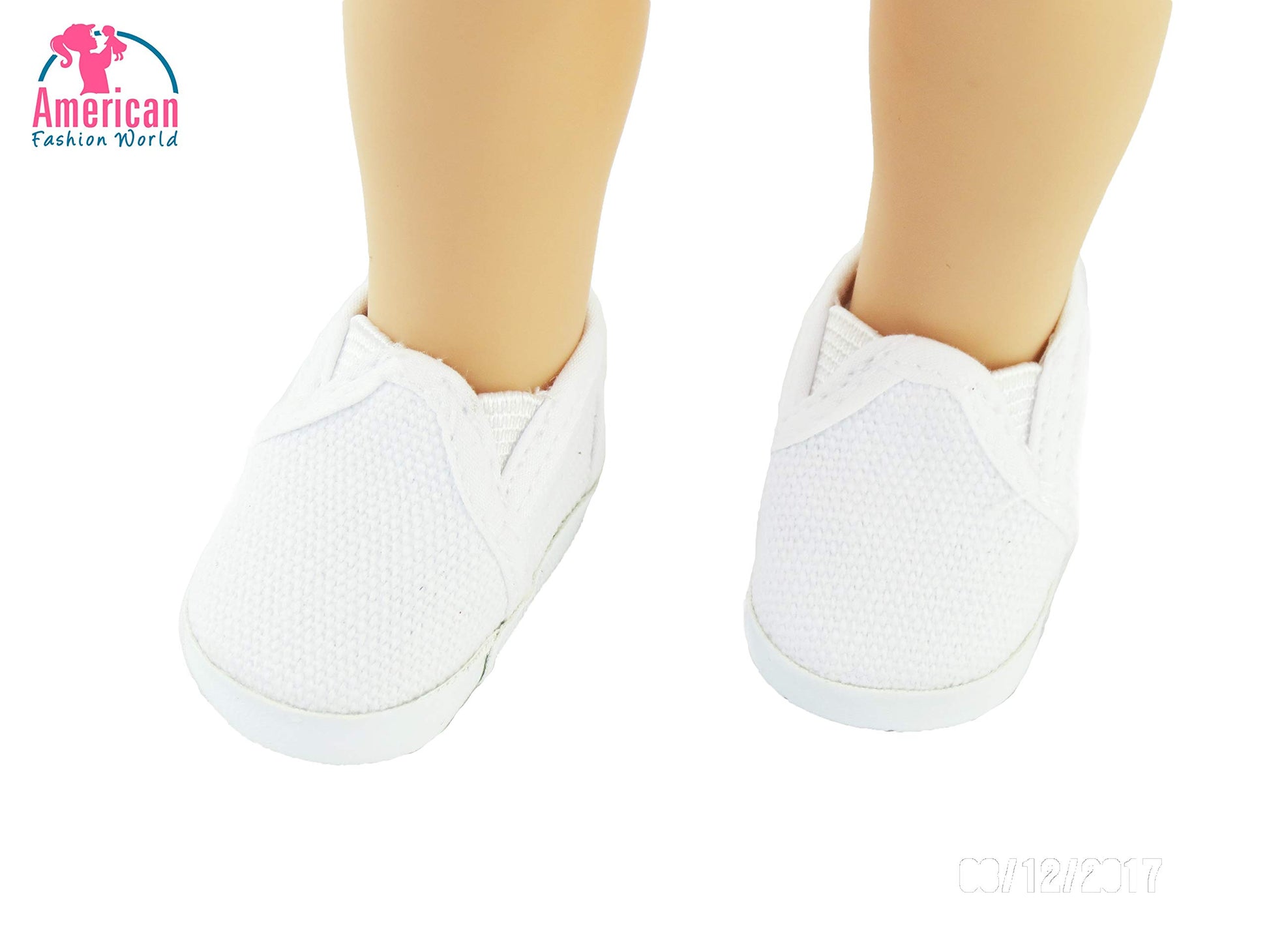 American Fashion World 3 Pack of Canvas Slip-On Shoes: Red, Navy and White | Fits 14" Wellie Wisher Dolls | 14'' Inch Doll Accessories