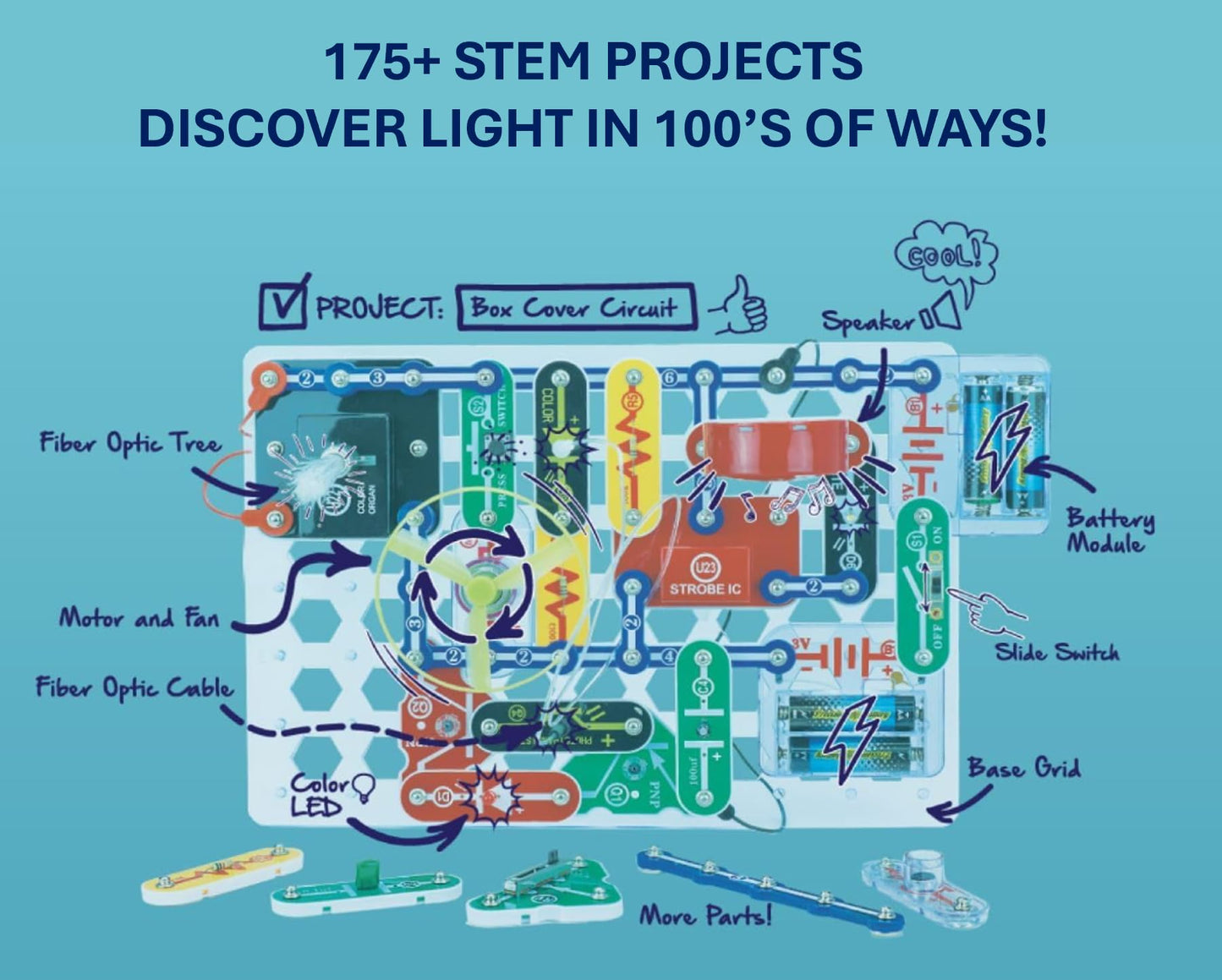 Snap Circuits Light Electronics Exploration Kit | Over 175 Exciting STEM Projects | Full Color Project Manual | 55+ Snap Circuits Parts | STEM