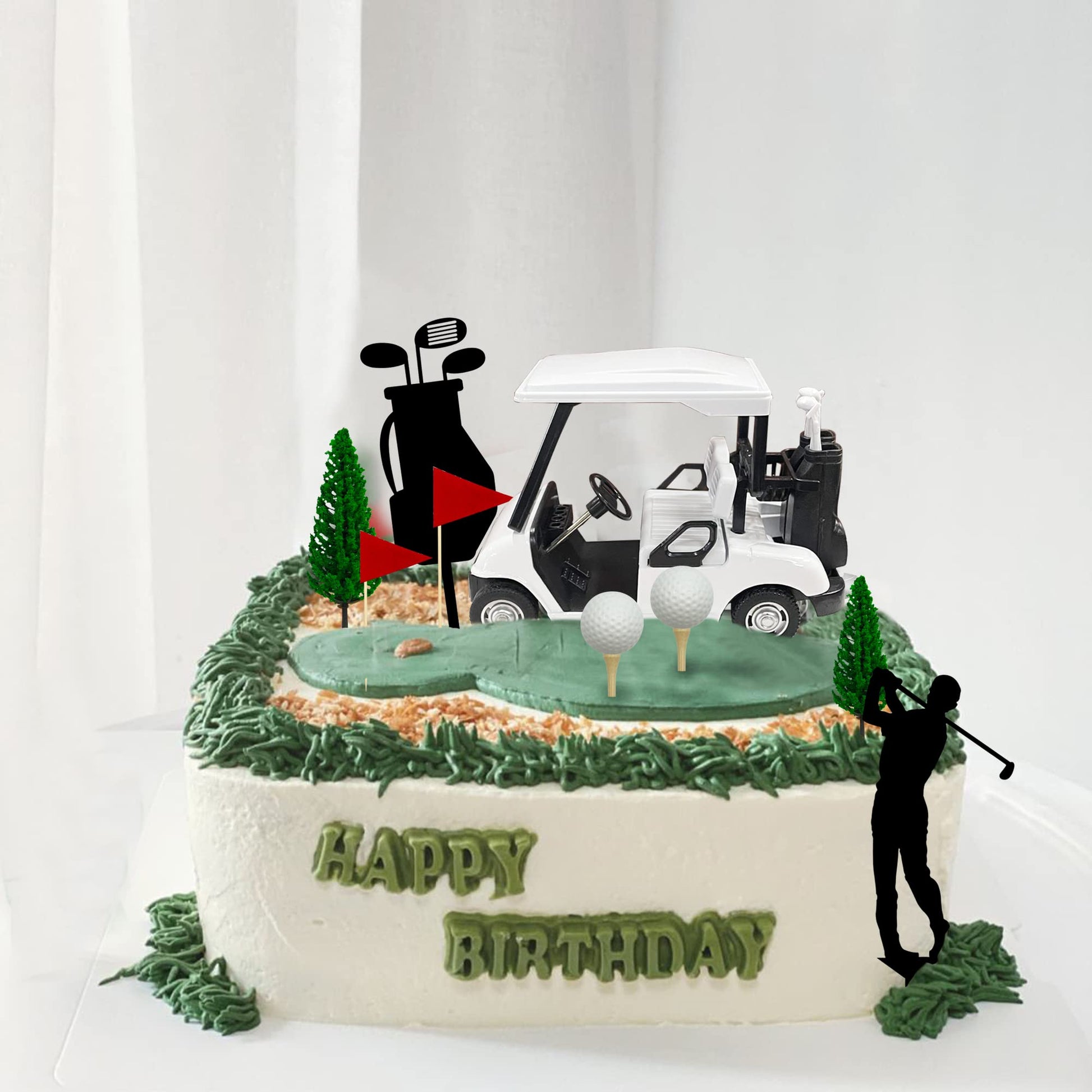 2026 New Golf Cake Decorations Golf Cart Cake Toppers Heading for The Green Cake Topper for Golfers with Cart Flag Golf Ball for Golf Theme Party