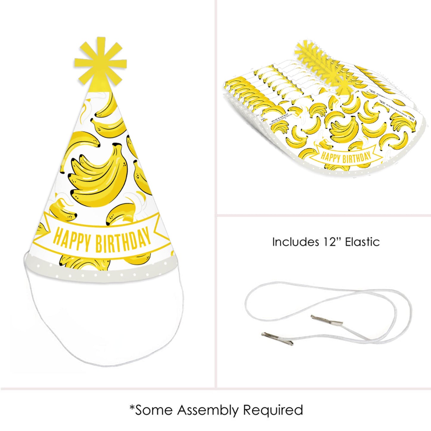 Big Dot of Happiness Let’s Go Bananas - Cone Happy Birthday Party Hats for Kids and Adults - Set of 8 (Standard Size)