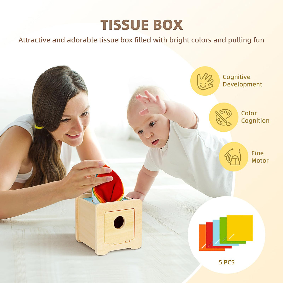 OOOK Montessori Toys 0-6 Months, Montessori Toy Set, 7 in 1 Newborn Baby Toys with Spinning Drum, Tissue Box Toy, Sensory Balls, Contrast Cards