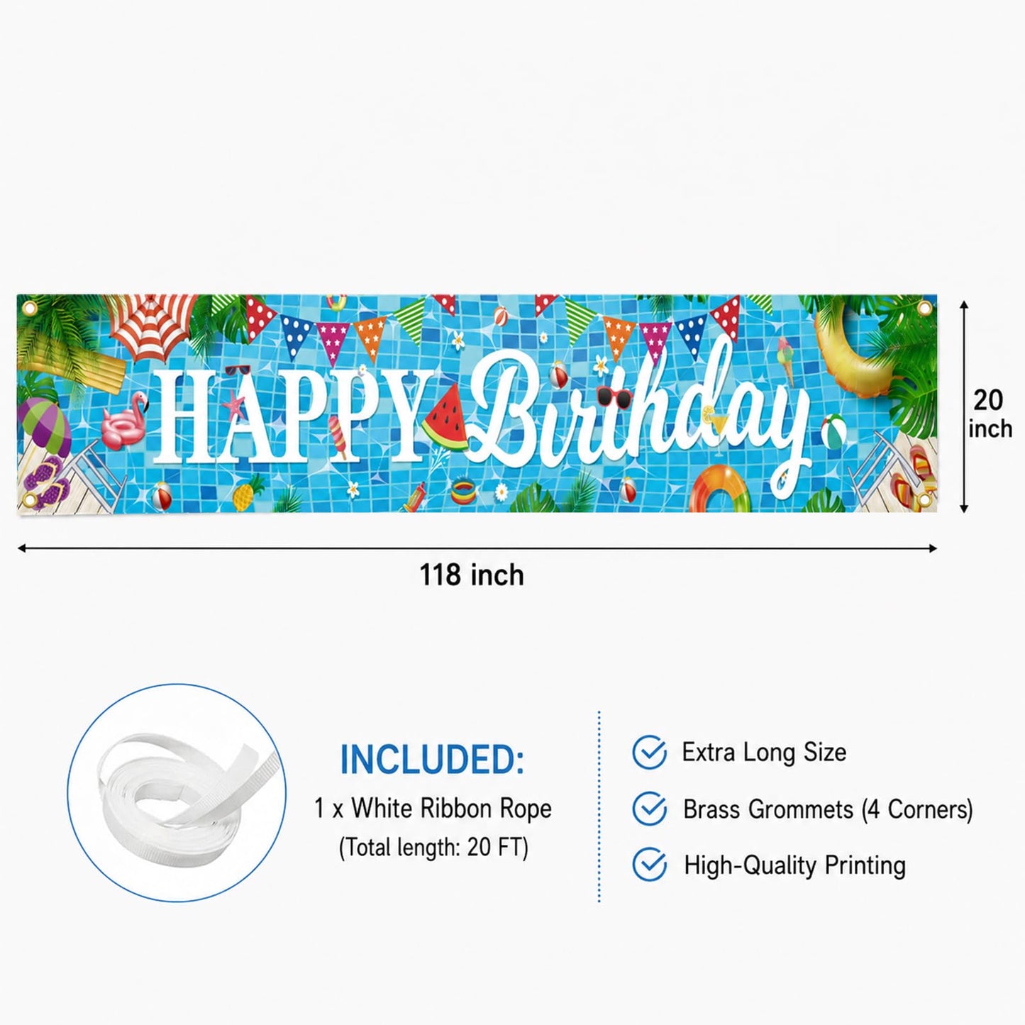 Pool Birthday Party Decorations, Extra Large Size Happy Birthday Pool Party Banner, Pool Party Decorations for Birthday, Pool Party Banner for Pool