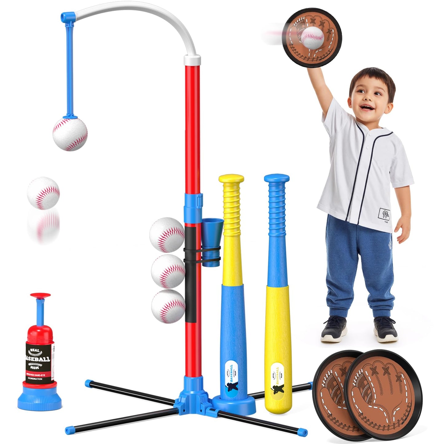 QDRAGON 4 in 1 Tball Set for Kids 3-5 with Toss and Catch Ball Set