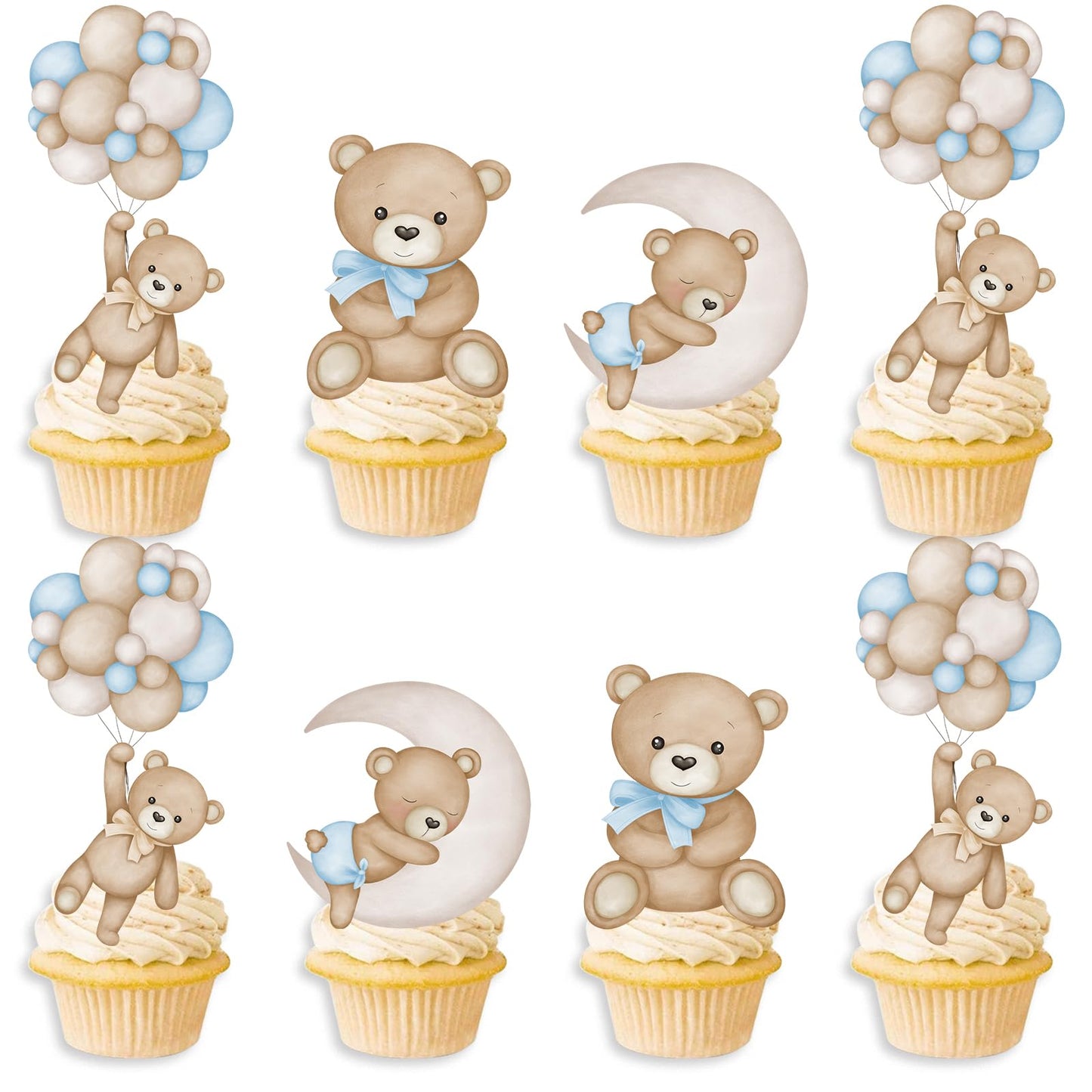 48Pcs Teddy Bear Cucpcake Toppers Baby Shower Baby Bear Cake Decorations Little Bear Cupcake Topper for Bear Theme Baby Shower Birthday Supplies