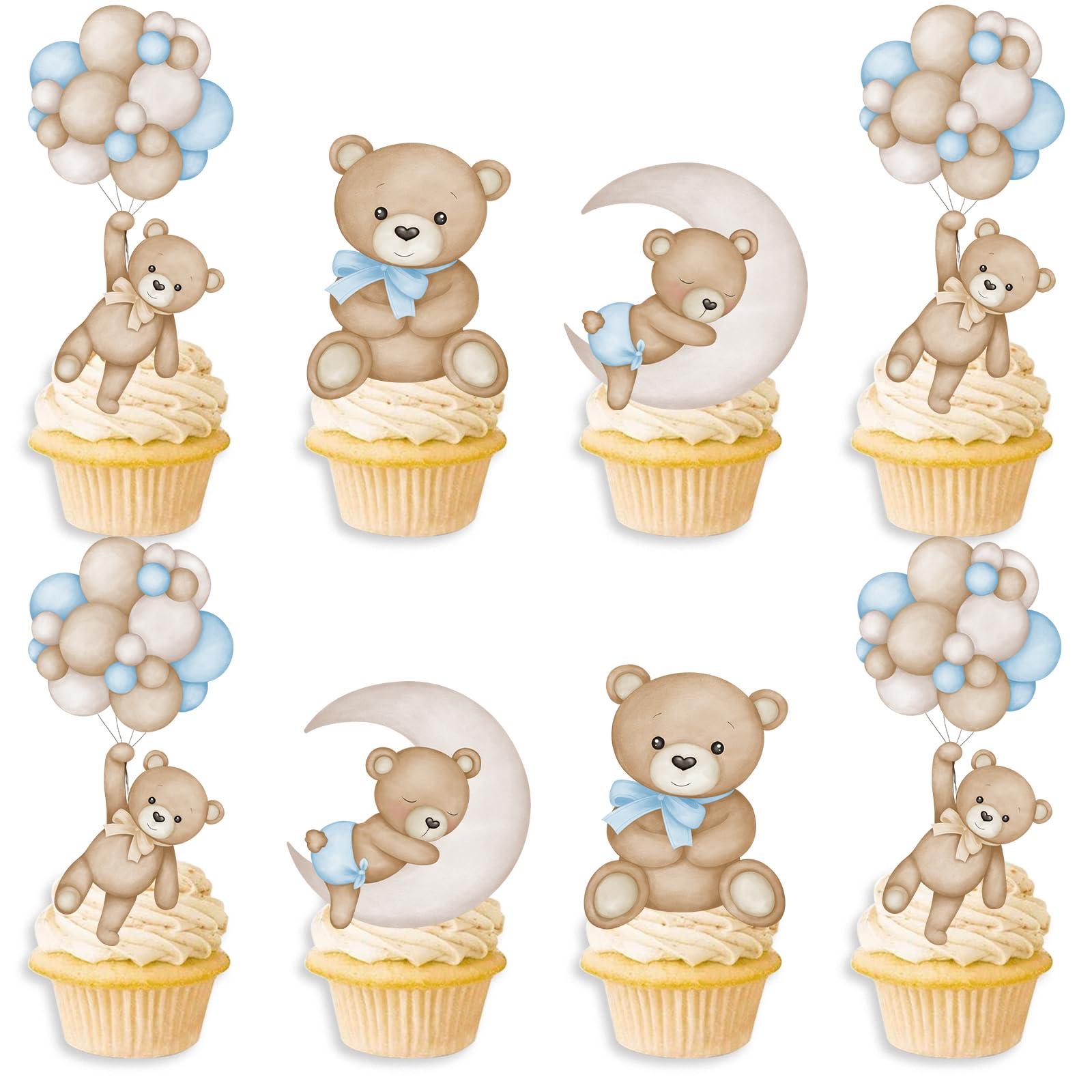 48Pcs Teddy Bear Cucpcake Toppers Baby Shower Baby Bear Cake Decorations Little Bear Cupcake Topper for Bear Theme Baby Shower Birthday Supplies