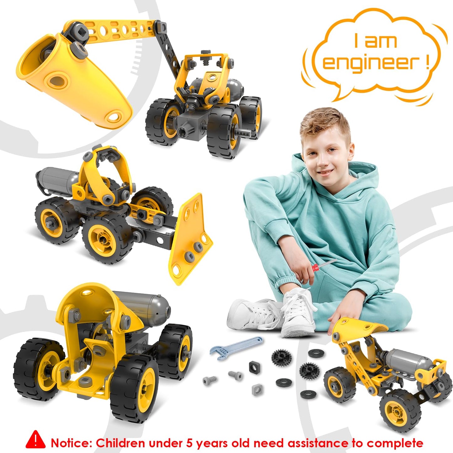 10 in 1 Kids STEM Building Toys, Electric Building Blocks Toys Set for 5 6 7 8+ Year Old Boy, Educational STEM Learning Construction Excavator Kit