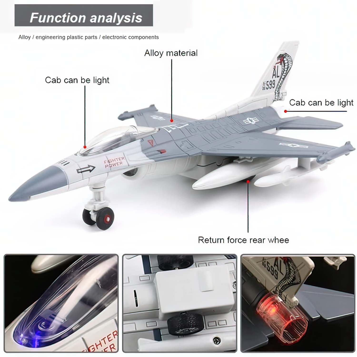 F-16 Fighting Falcon Thunderbirds Model Army Air Force Military Airplane Model Kit with Fun Lights and Sounds, Suitable for Military Enthusiasts