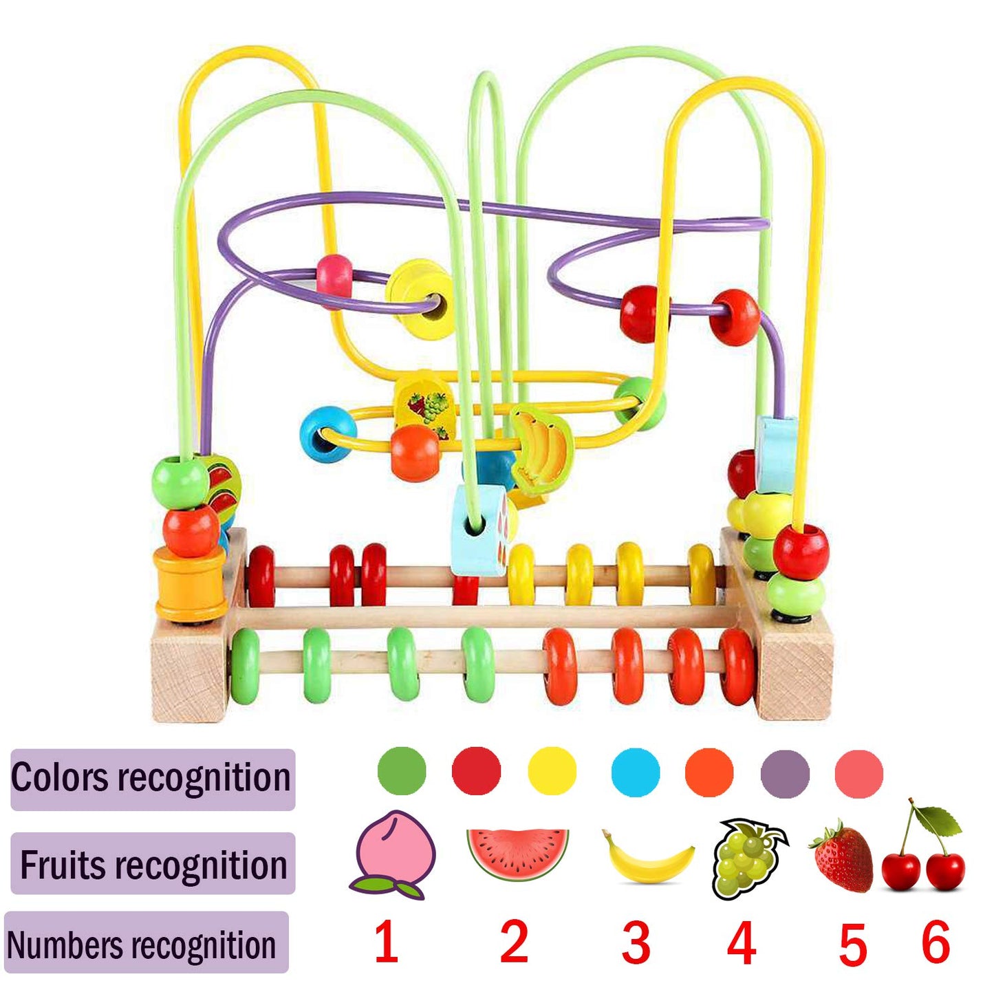 Wondertoys Bead Maze Toy for Kids Wooden Colorful Abacus Roller Coaster Educational Circle Toys Bead Maze Activity Cube Sensory Toys for Children