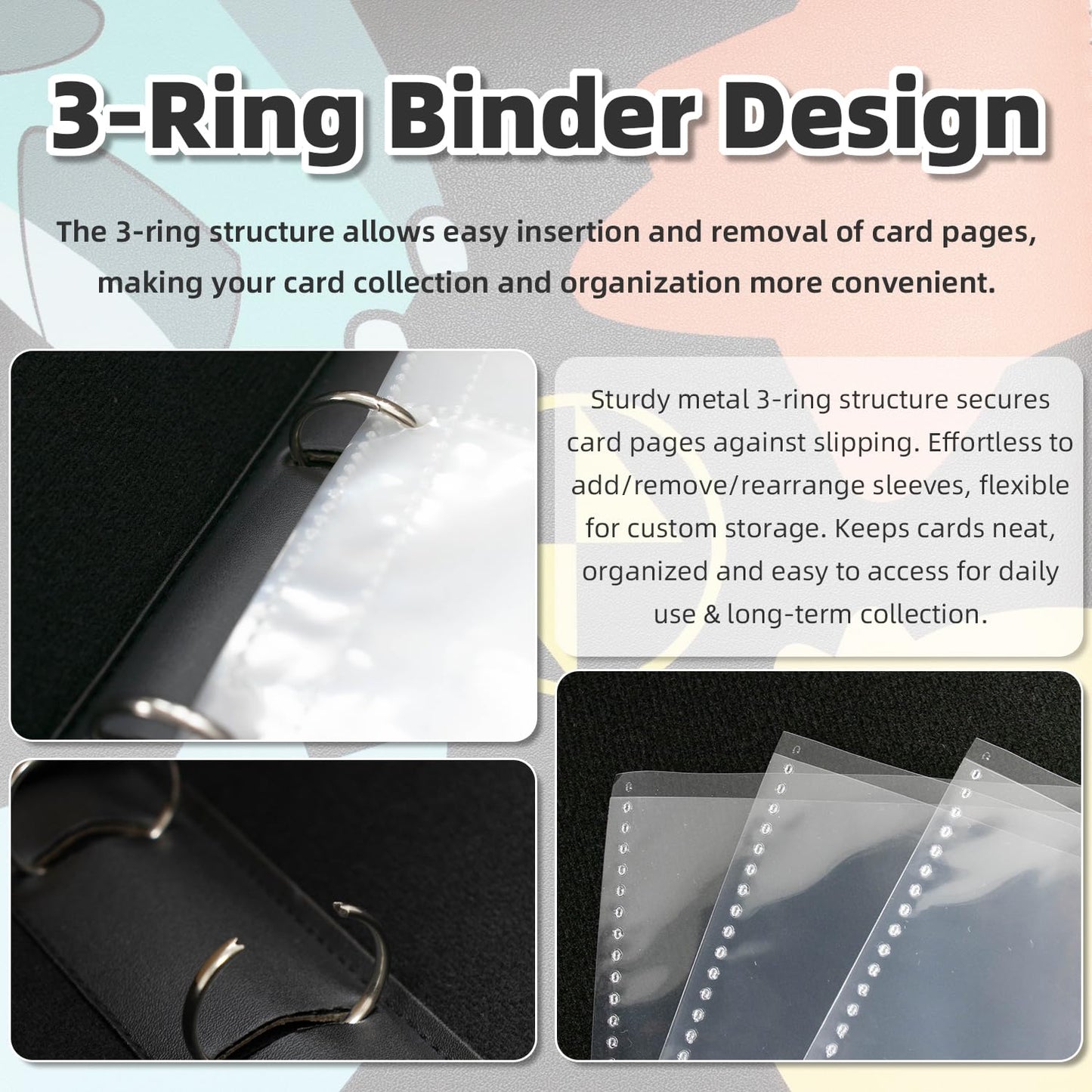 Card Binder 4 Pocket with 50 Removable Sleeves-Can Hold 400 Cards