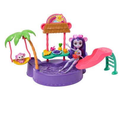 Enchantimals Sunshine Island Monkey Doll with Playset with Pool and Accessories, Toy +4 Years (Mattel HTW73)