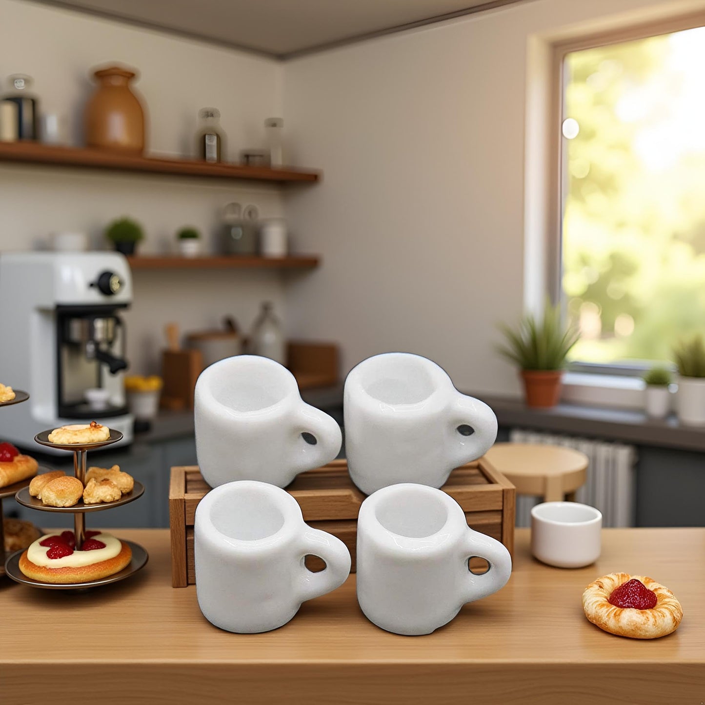 4Pcs White 1/12 Miniature Coffee Mugs Dollhouse Decoration Accessories, DIY Doll House Kit