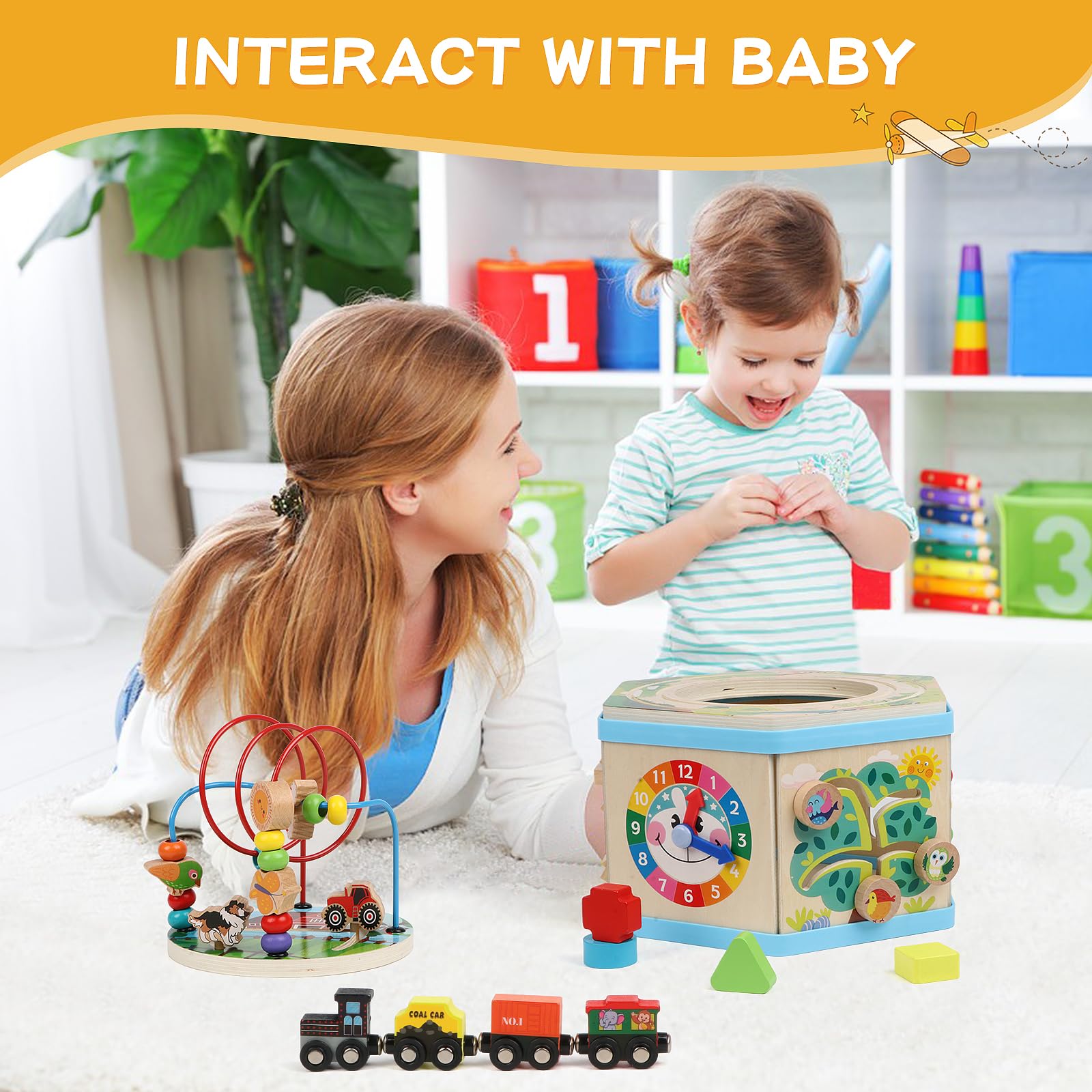 Wooden Activity Cube 9-in-1 Montessori Toys for 1+ Year Old Boys Girls Educational Learning Toys for Toddlers Age 1-2 One Year Old First Birthday Gift