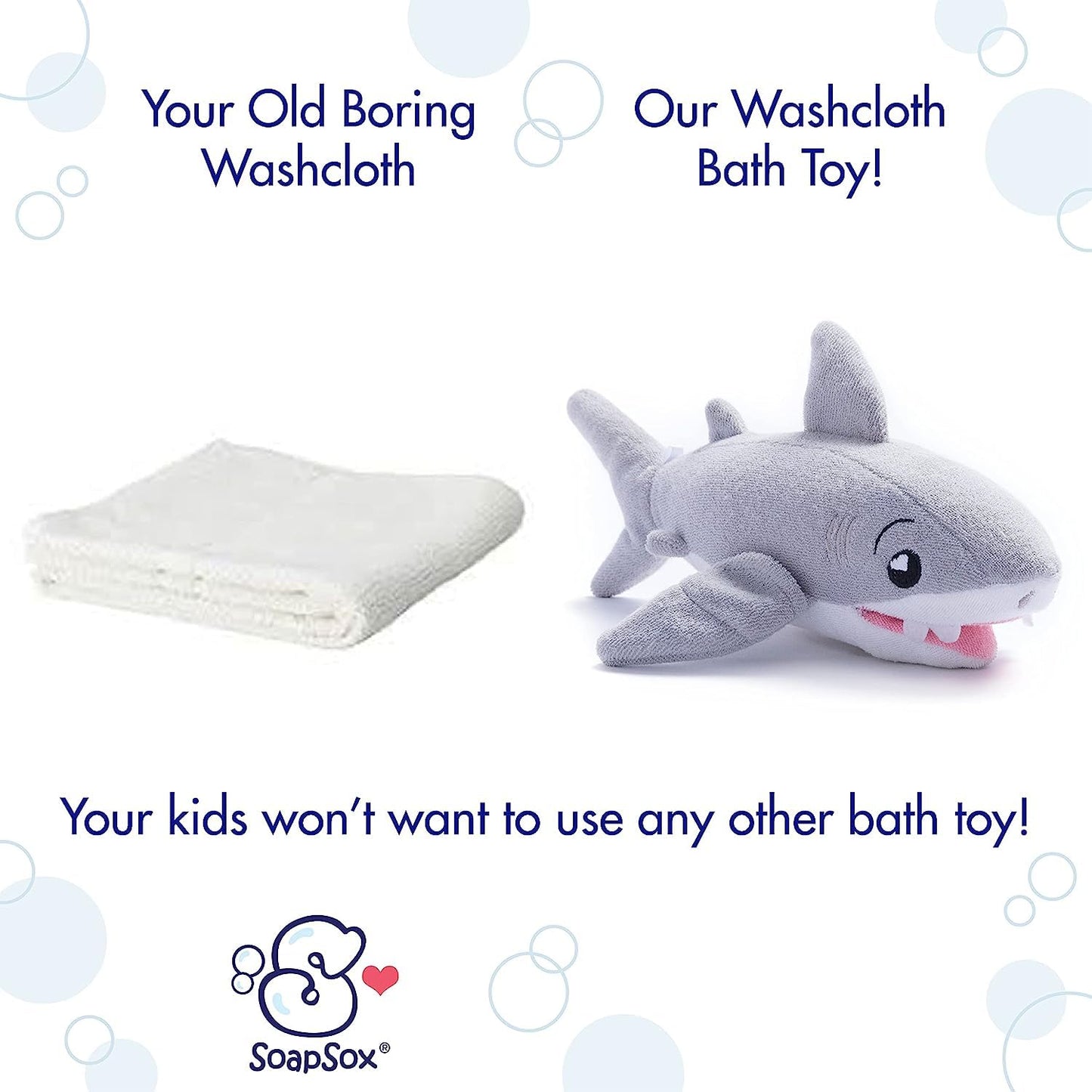 SoapSox Kids Exfoliating Bath Scrub (Tank the Shark) - Soft Animal Toy Wash Cloth Sponge with Soap Pocket Insert - Fun Loofah Characters for Babies
